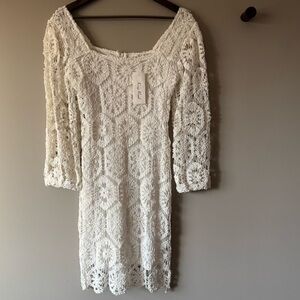 KINGS ROAD CROCHET LONG SLEEVE DRESS WHITE SIZE PS